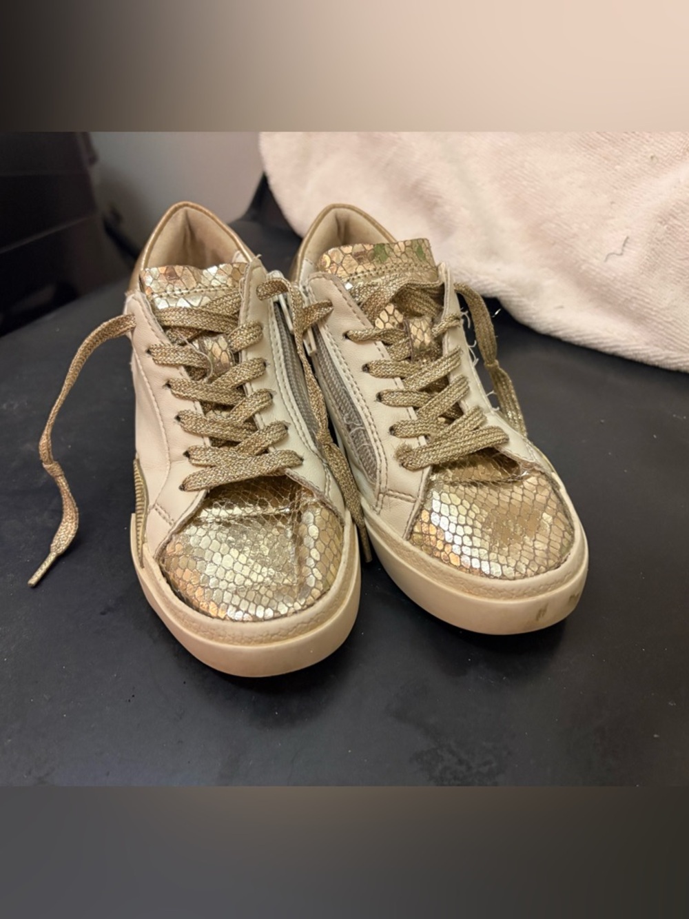 DV by Dolce Vita Metallic Gold Snake-Accent Kids Sneakers